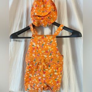 Vintage Princess Ariel Little Mermaid  Shortalls 3T  Orange W/ Bucket Hat